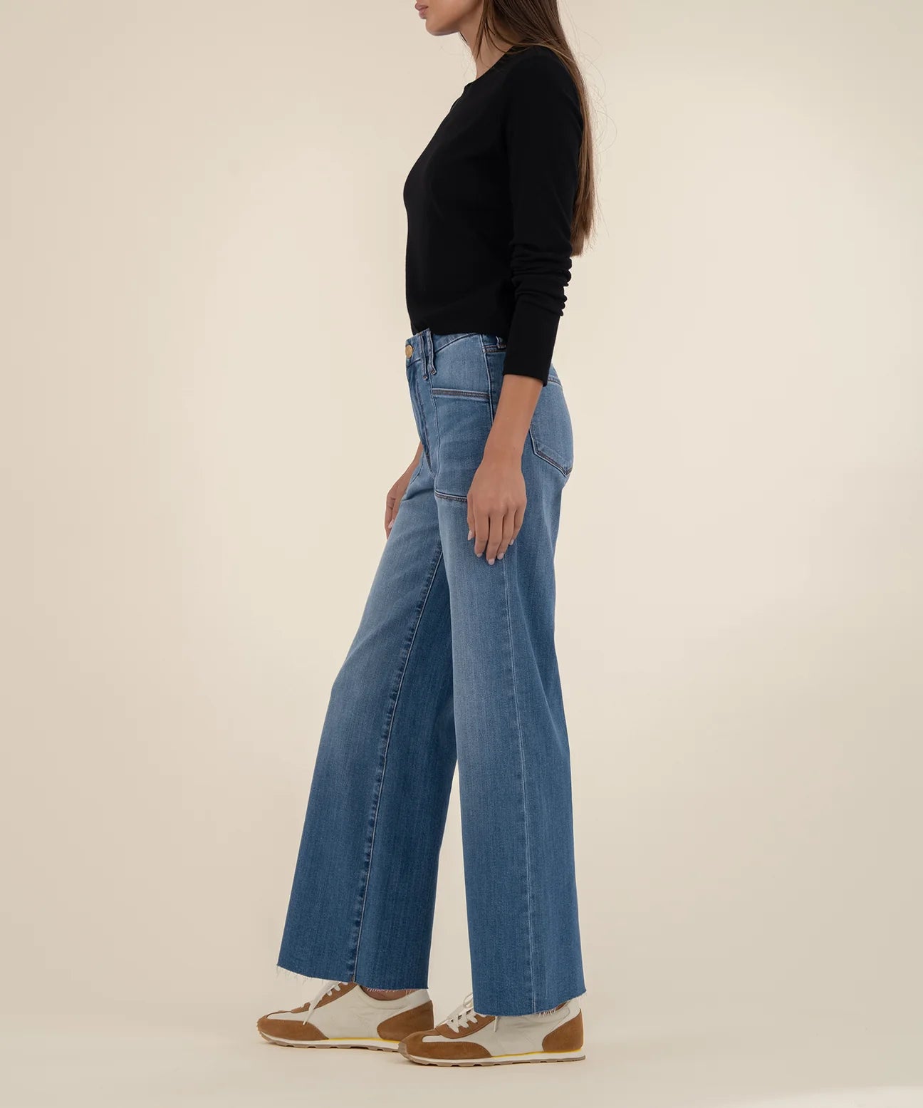 Meg High Rise Wide Leg Raw Hem Jeans by Kut from the Kloth in Earn