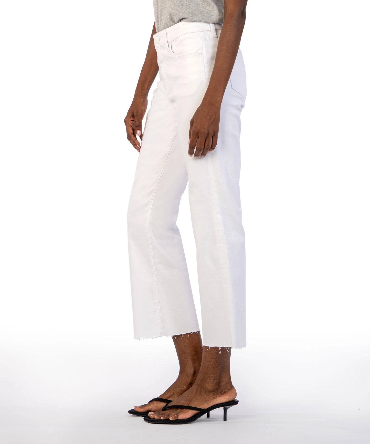 Kelsey High Rise Ankle Flare with Raw Hem by Kut from the Kloth in Optic White