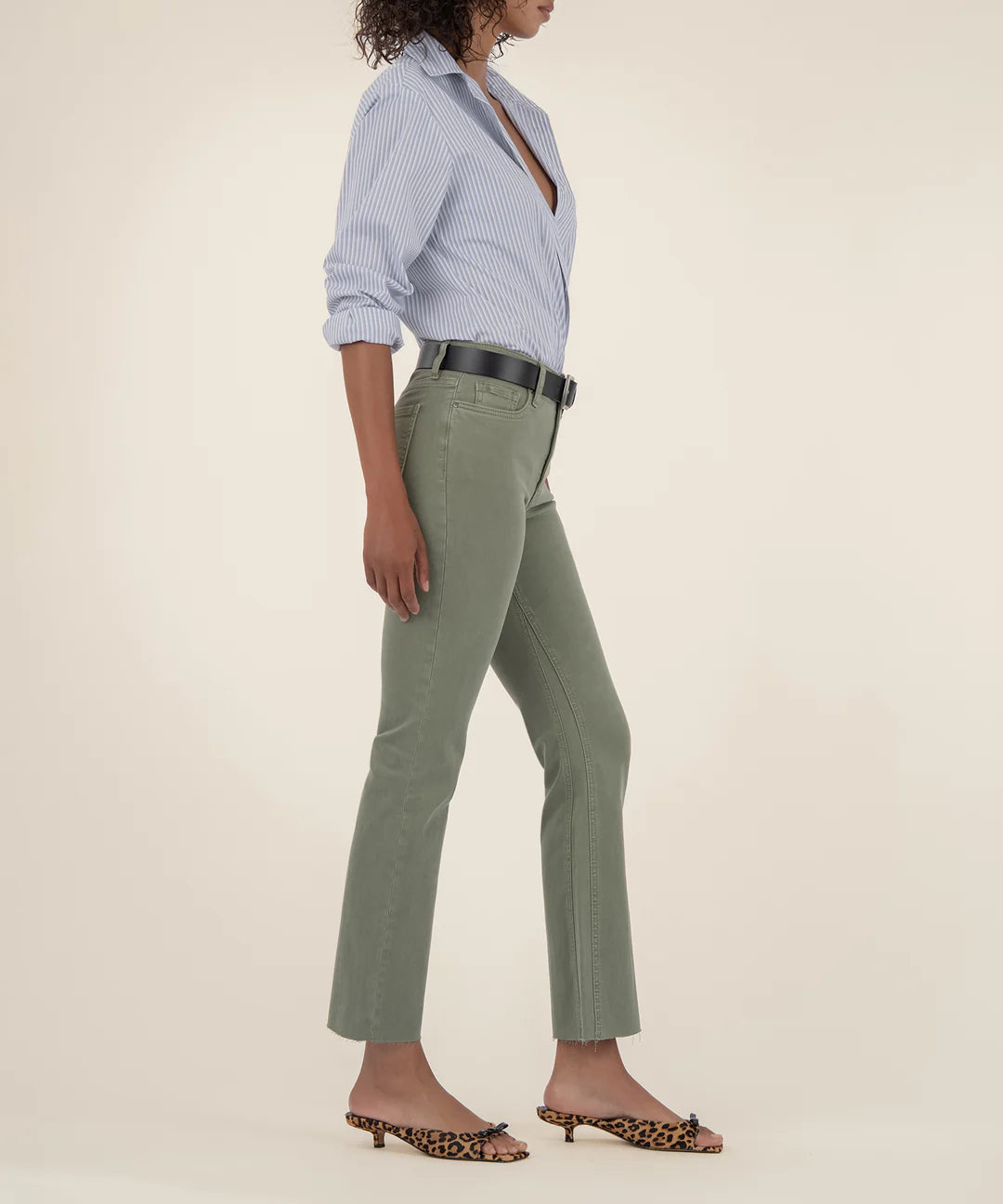 Kelsey High Rise Fab AB Ankle Flare Leg Pant by Kut from the Kloth in Sage Green