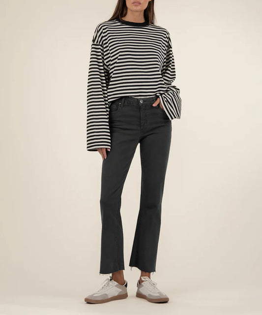Kelsey High Rise Fab AB Ankle Flare Leg Pant by Kut from the Kloth in Pewter Green