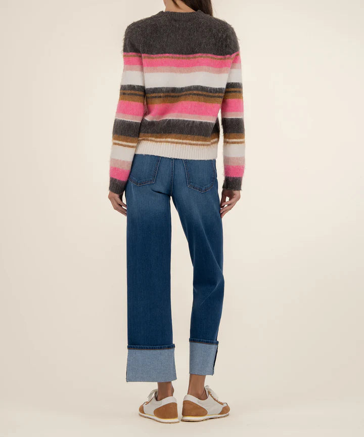 Elvira Striped Pullover Sweater by Kut from the Kloth in Brown and Pink