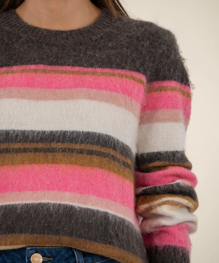 Elvira Striped Pullover Sweater by Kut from the Kloth in Brown and Pink