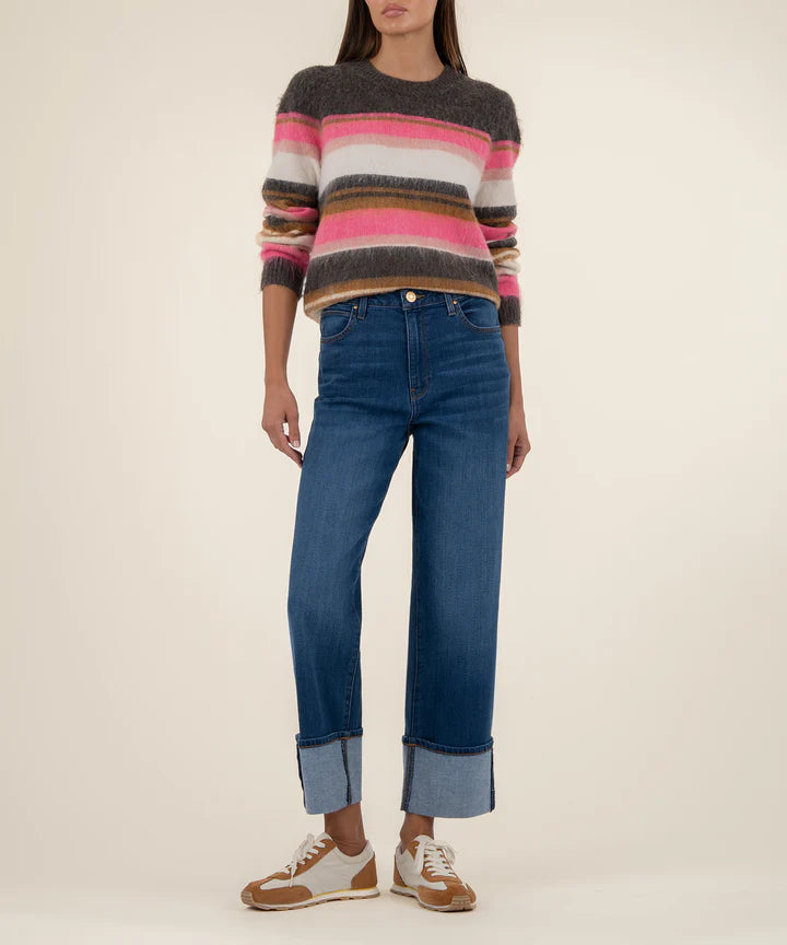 Elvira Striped Pullover Sweater by Kut from the Kloth in Brown and Pink