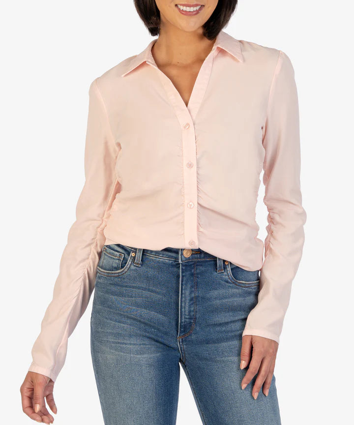 Mercedes Long Sleeve Button-Up Shirt by Kut from the Kloth in Soft Pink