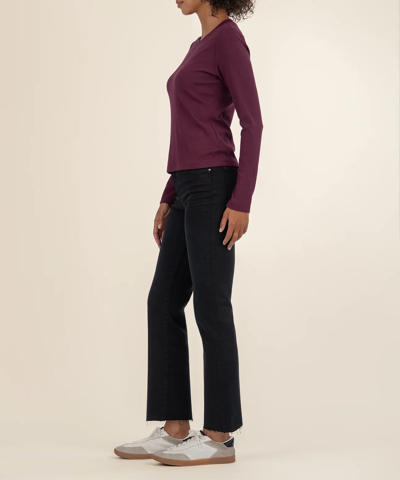 Noelie Scoop Neck Long Sleeve Knit Tee by Kut from the Kloth in Berry