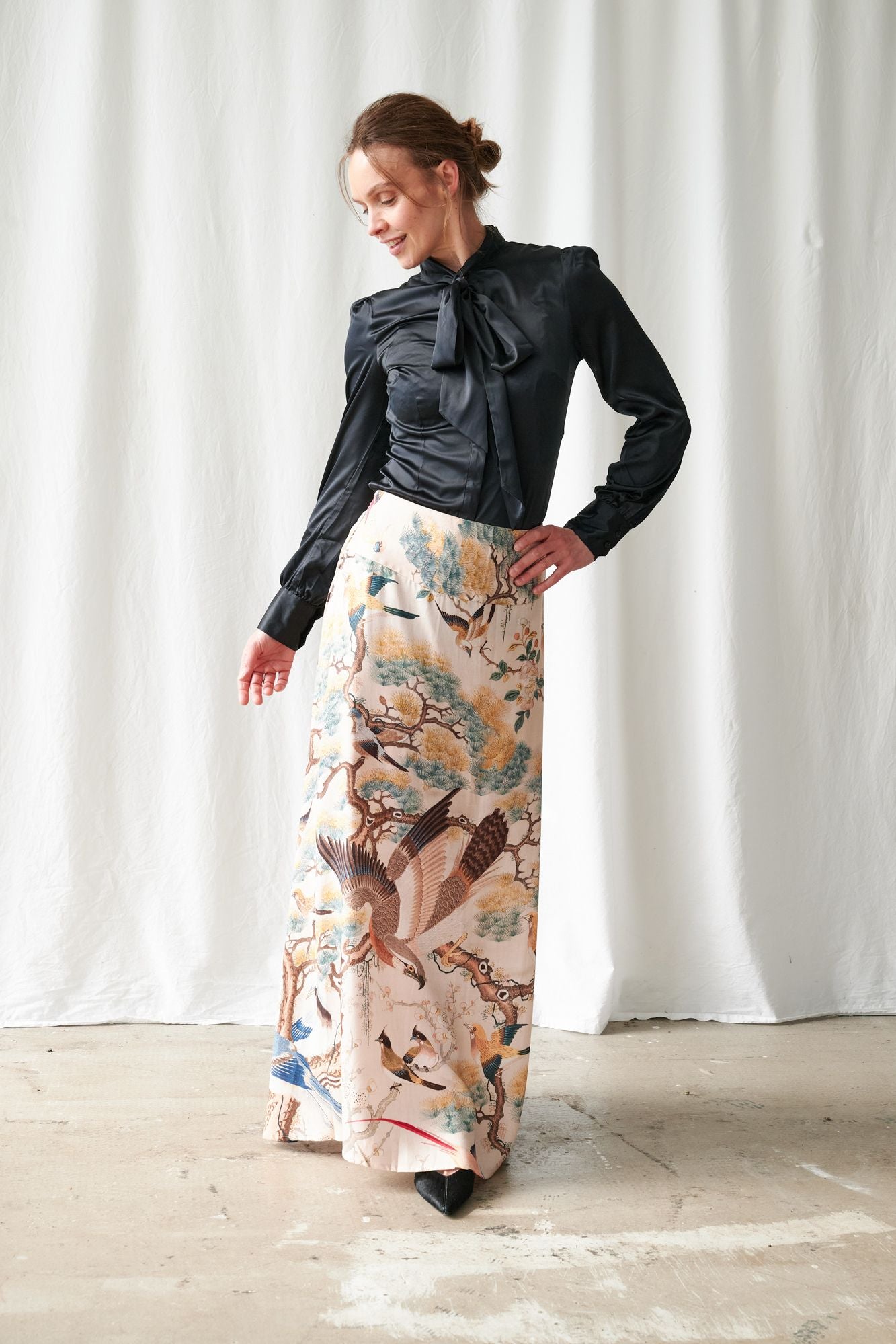 Hummingbird A-line Maxi Skirt by One Hundred Stars in Nude