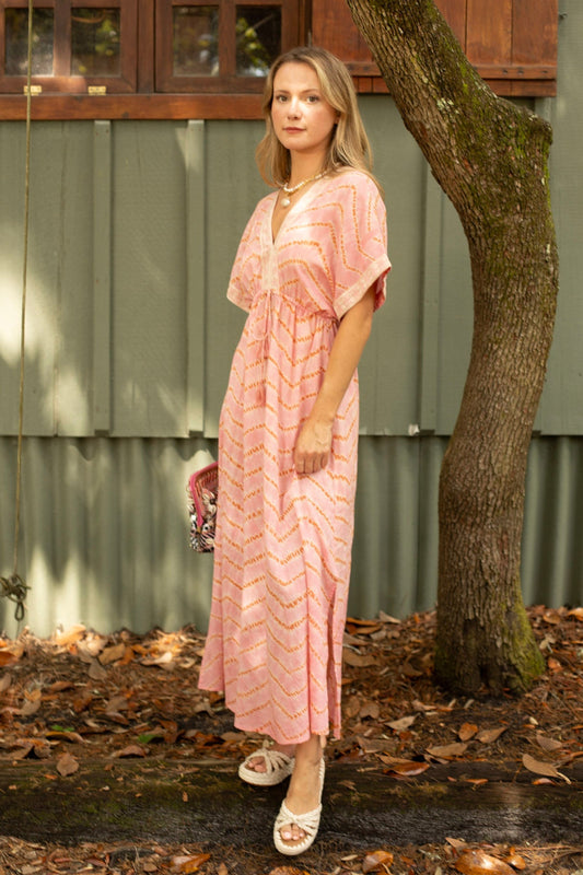 Kate Caftan by Ex Voto in Peach Blossom Tie Dye
