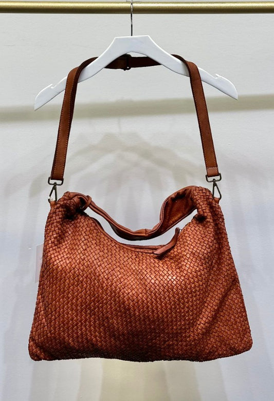 Braided Shoulder Bag by Milio Milano in Cognac