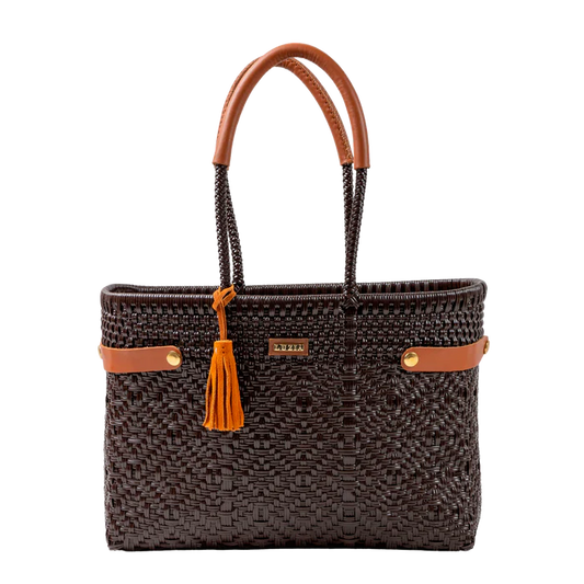 Open Basket Braided Handbag by LUZIA in Solid Brown