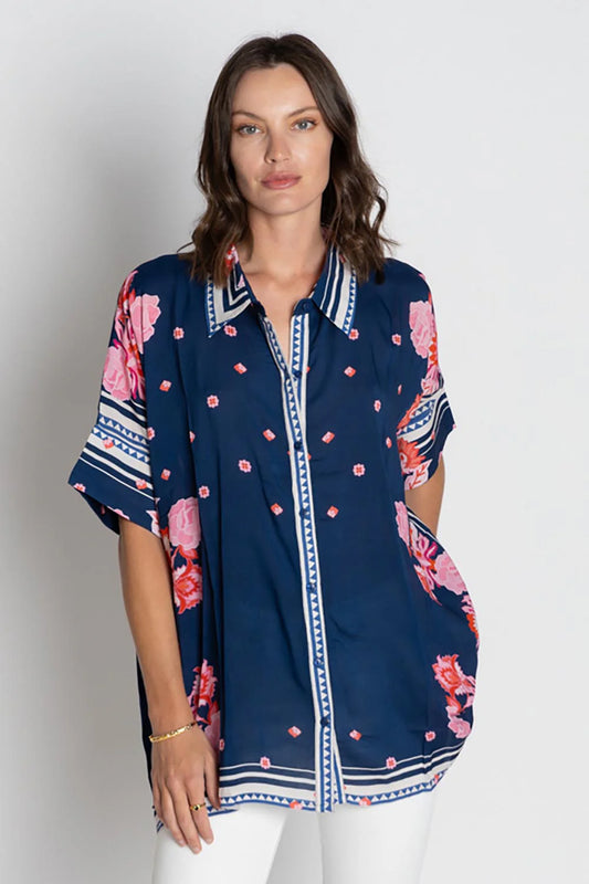 Ladera Kaftan Shirt by Lula Soul in Navy