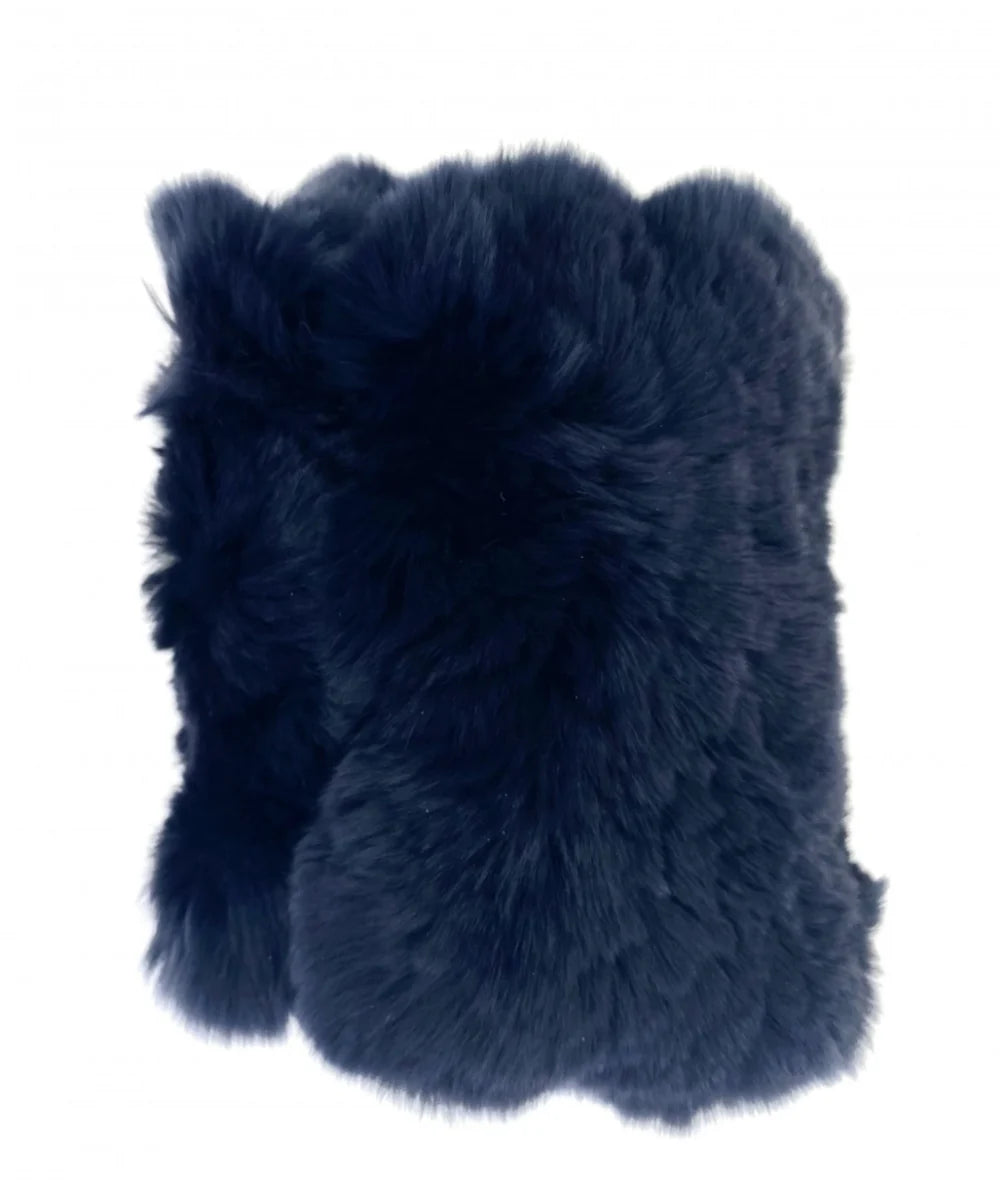 Rabbit Fur Handwarmers by Linda Richards in Navy
