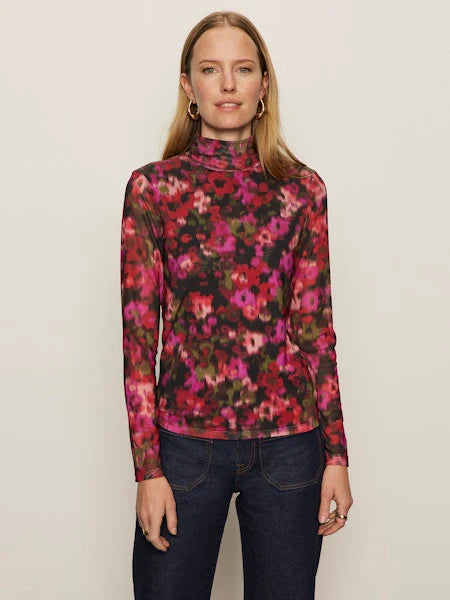 Long Sleeve Mesh Mock Neck by Sanctuary in Berry Glow