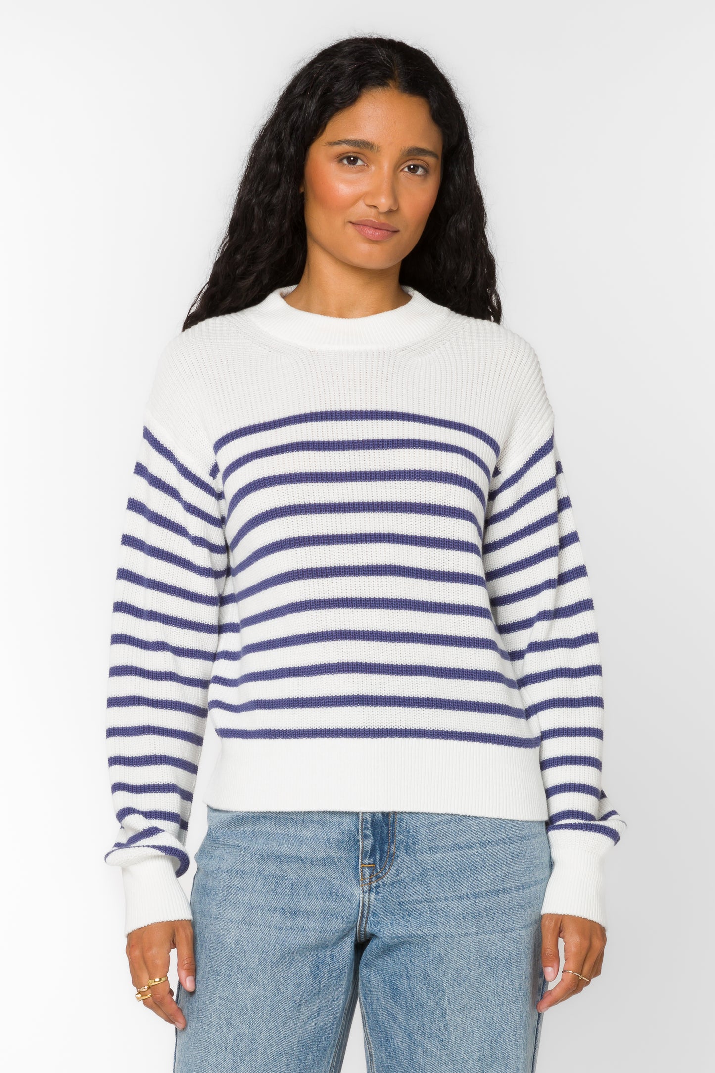 Margot Top by Velvet Heart in Dusty Blue Ivory Stripe