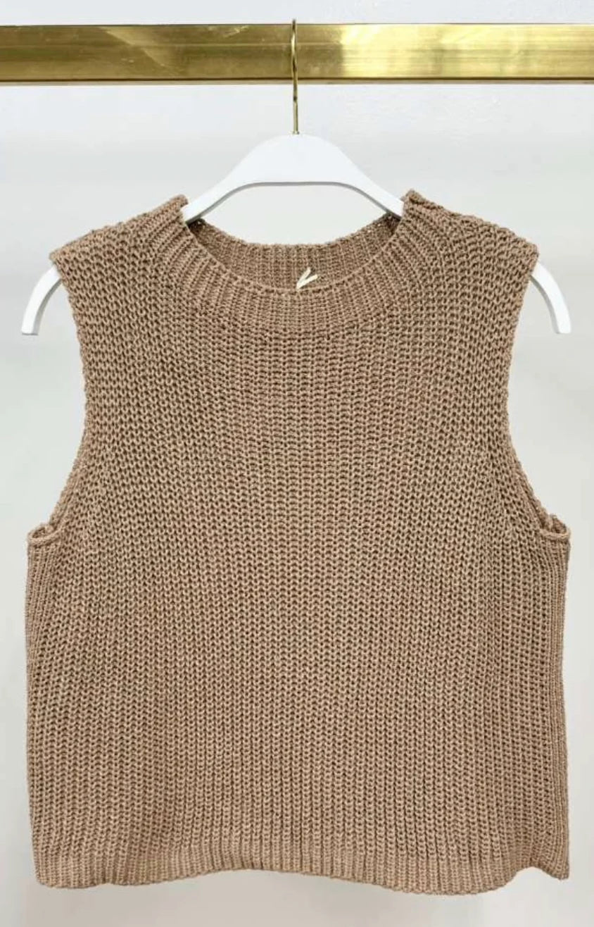 Crochet Knit Sleeveless Top by Milio Milano in Camel