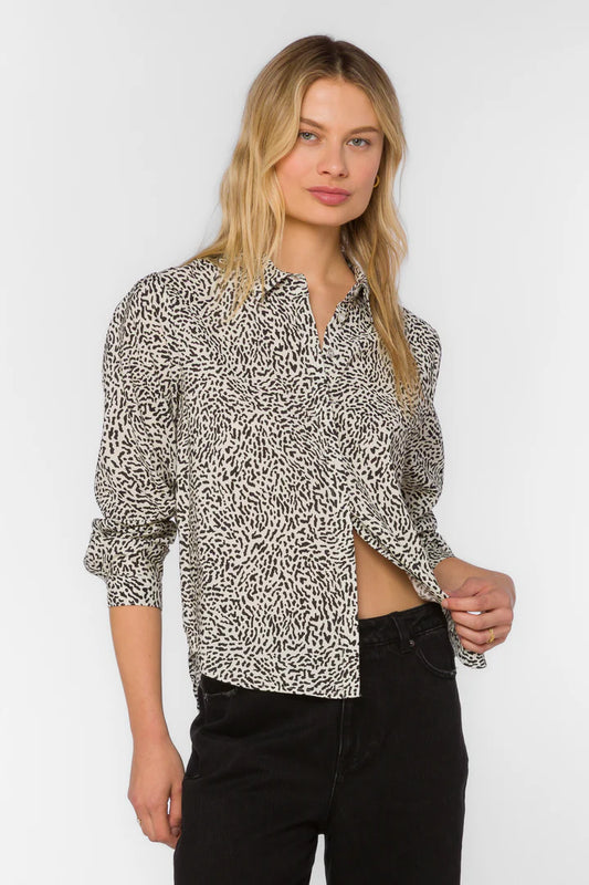 Natalie Top by Velvet Heart in Ditsy Snow Leopard
