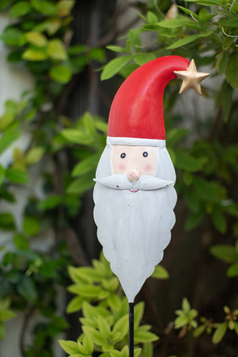 Painted Iron Santa Garden Stake by Kalalou