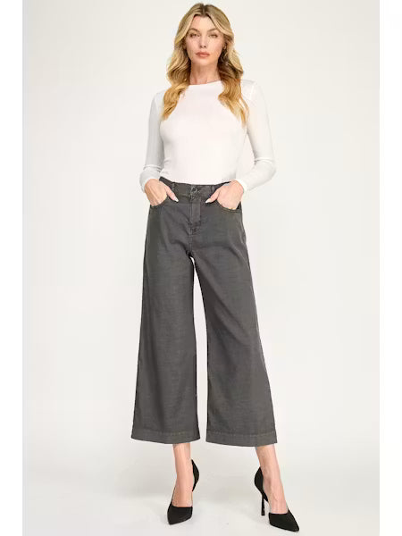 Annabelle Crop Wide Leg Pant by Level 99 in Smokey Grey