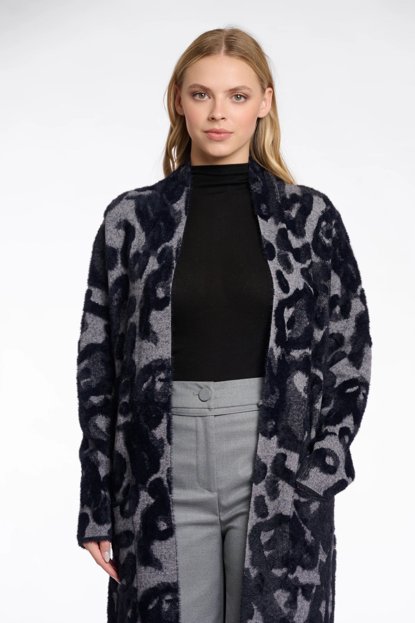 Negien Cardigan by Rino & Pelle in Grey Black Leopard