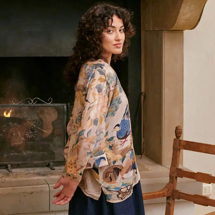 Hummingbird Kimono by One Hundred Stars in Nude