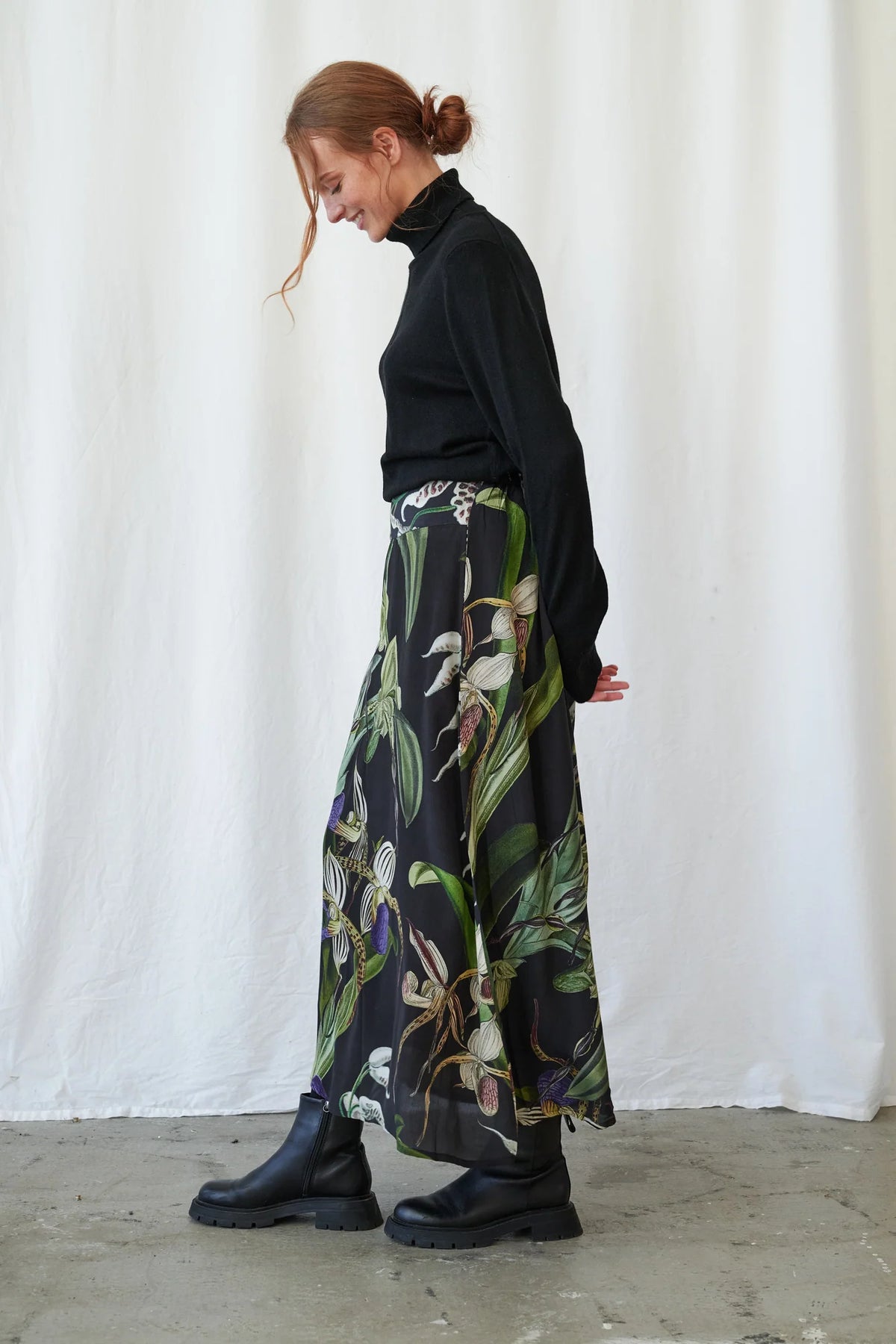 A-line Maxi Skirt by One Hundred Stars in Orchid Black
