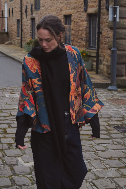 Wool Kimono by One Hundred Stars in Orchid Teal