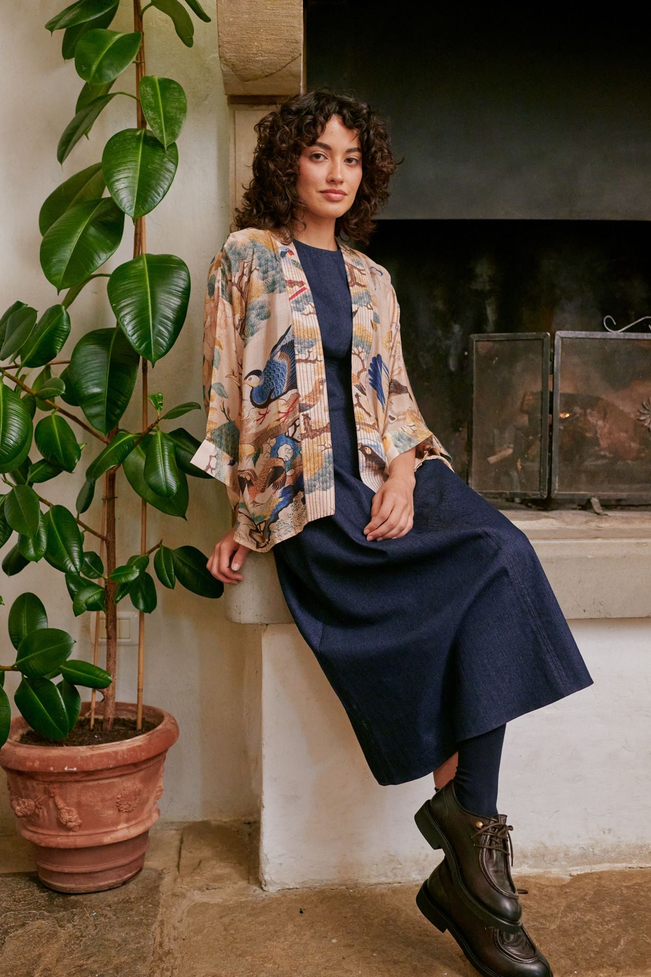 Hummingbird Kimono by One Hundred Stars in Nude