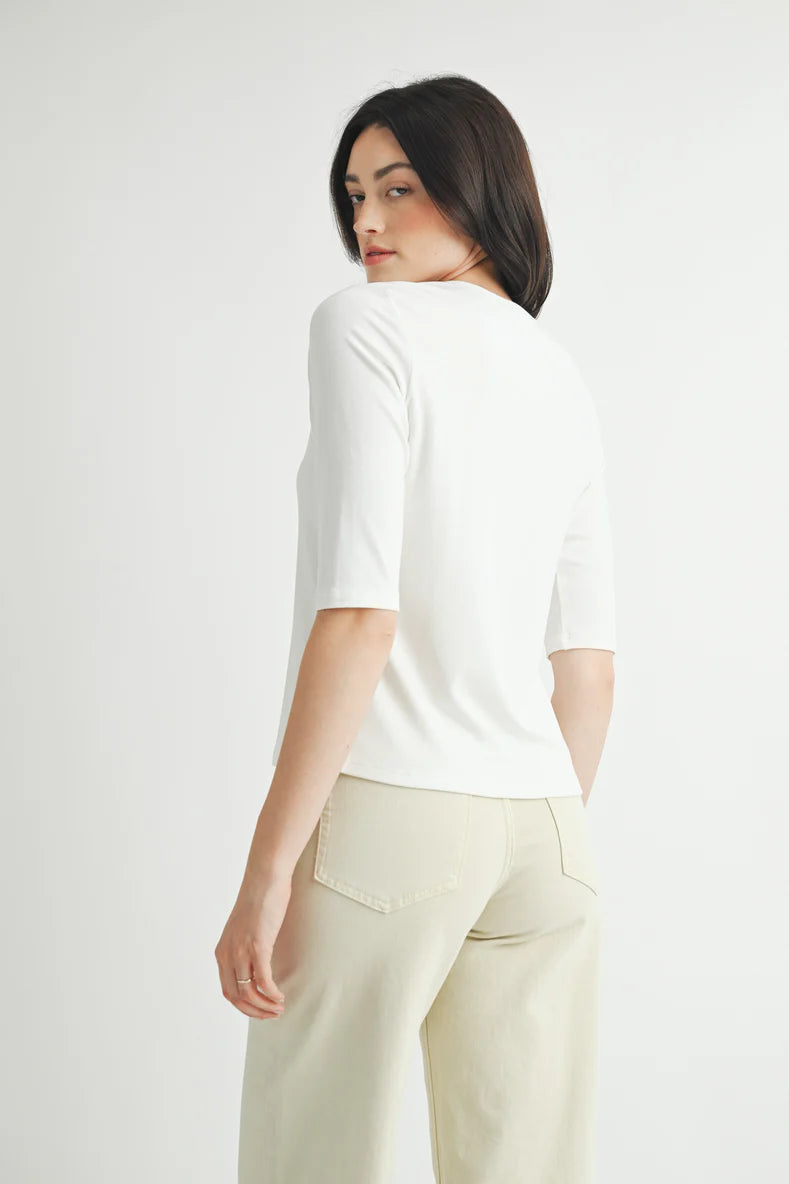 Elbow Sleeve Knit Tee by Fun2Fun in Ivory