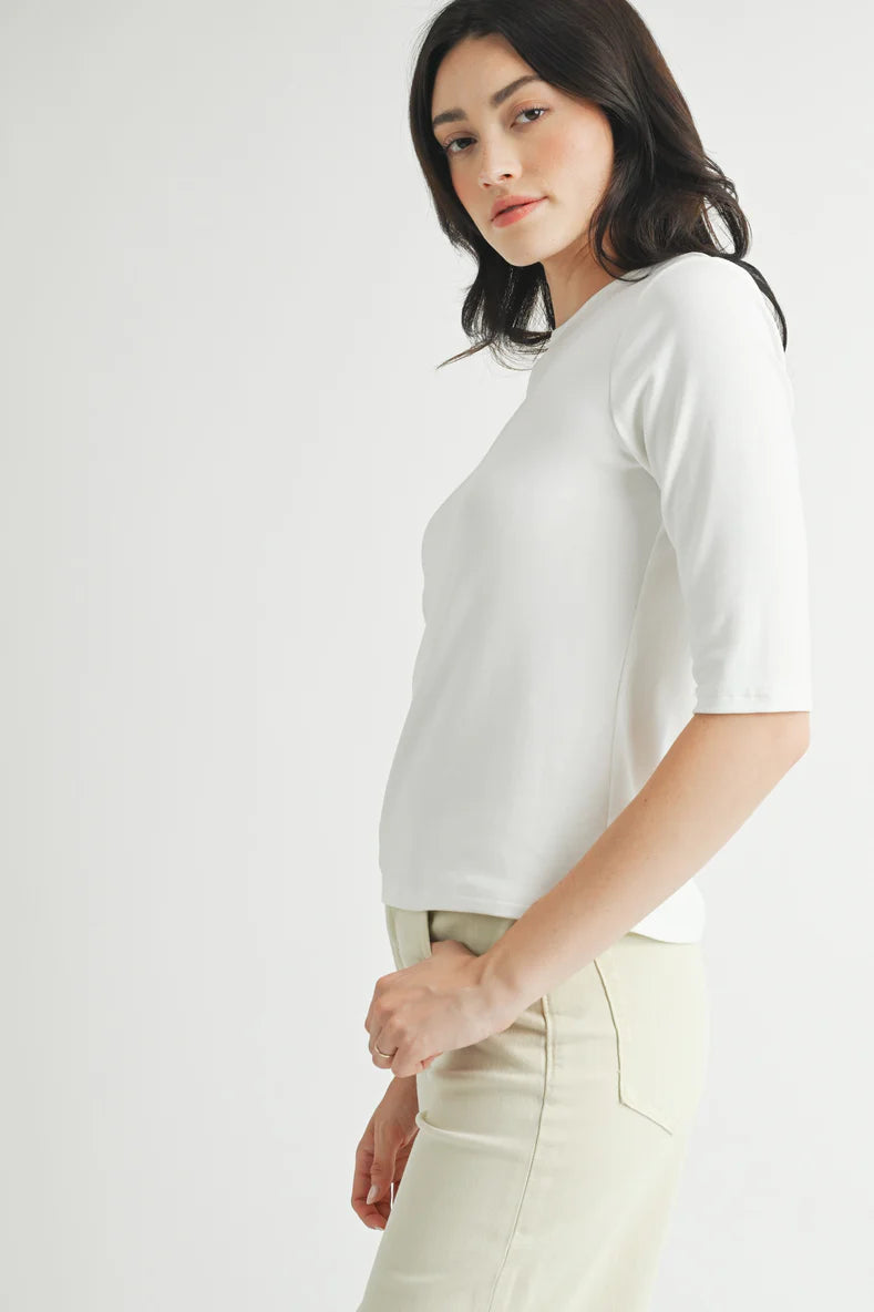 Elbow Sleeve Knit Tee by Fun2Fun in Ivory