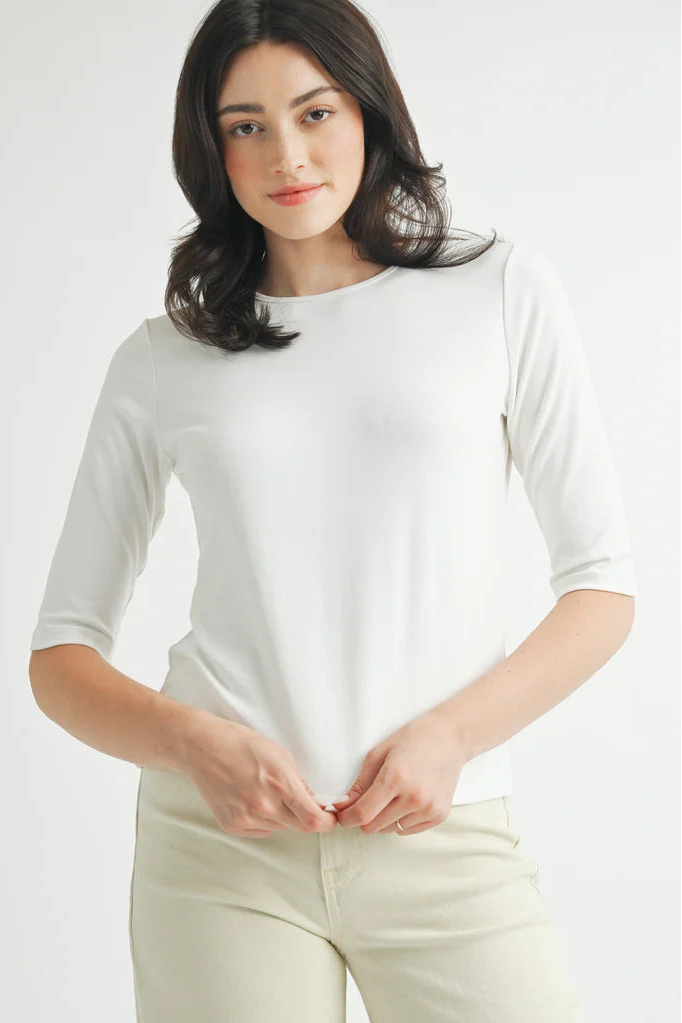 Elbow Sleeve Knit Tee by Fun2Fun in Ivory