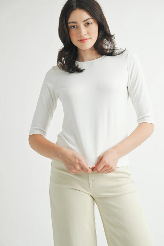 Elbow Sleeve Knit Tee by Fun2Fun in Ivory
