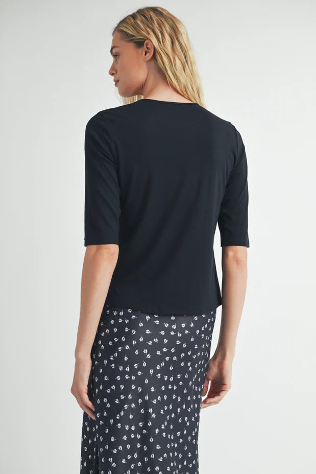 Elbow Sleeve Knit Tee by Fun2Fun in Black