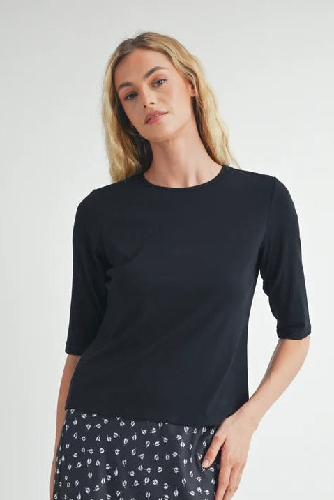 Elbow Sleeve Knit Tee by Fun2Fun in Black