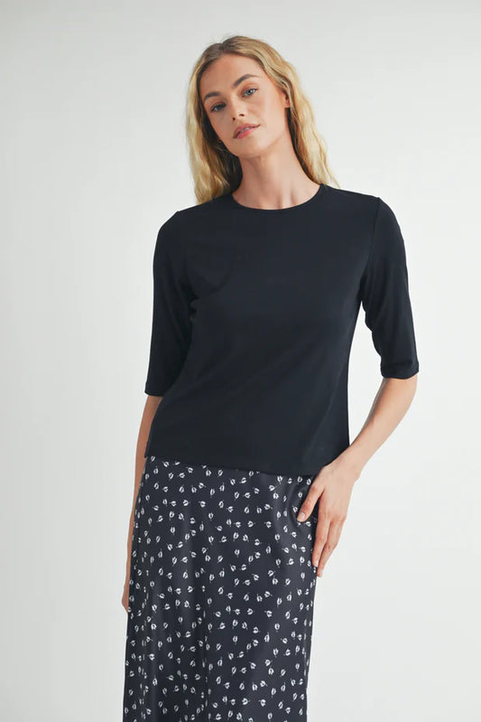 Elbow Sleeve Knit Tee by Fun2Fun in Black