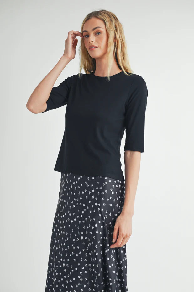 Elbow Sleeve Knit Tee by Fun2Fun in Black