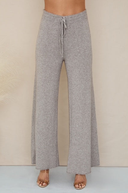 Italian Wide Leg Knit Pants w/Drawstring by Milio Milano in Mochaccino