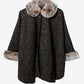 Chambord Faux Fur Collar/Sleeves Poncho by Maison Lurex in Dark Brown