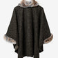 Chambord Faux Fur Collar/Sleeves Poncho by Maison Lurex in Dark Brown