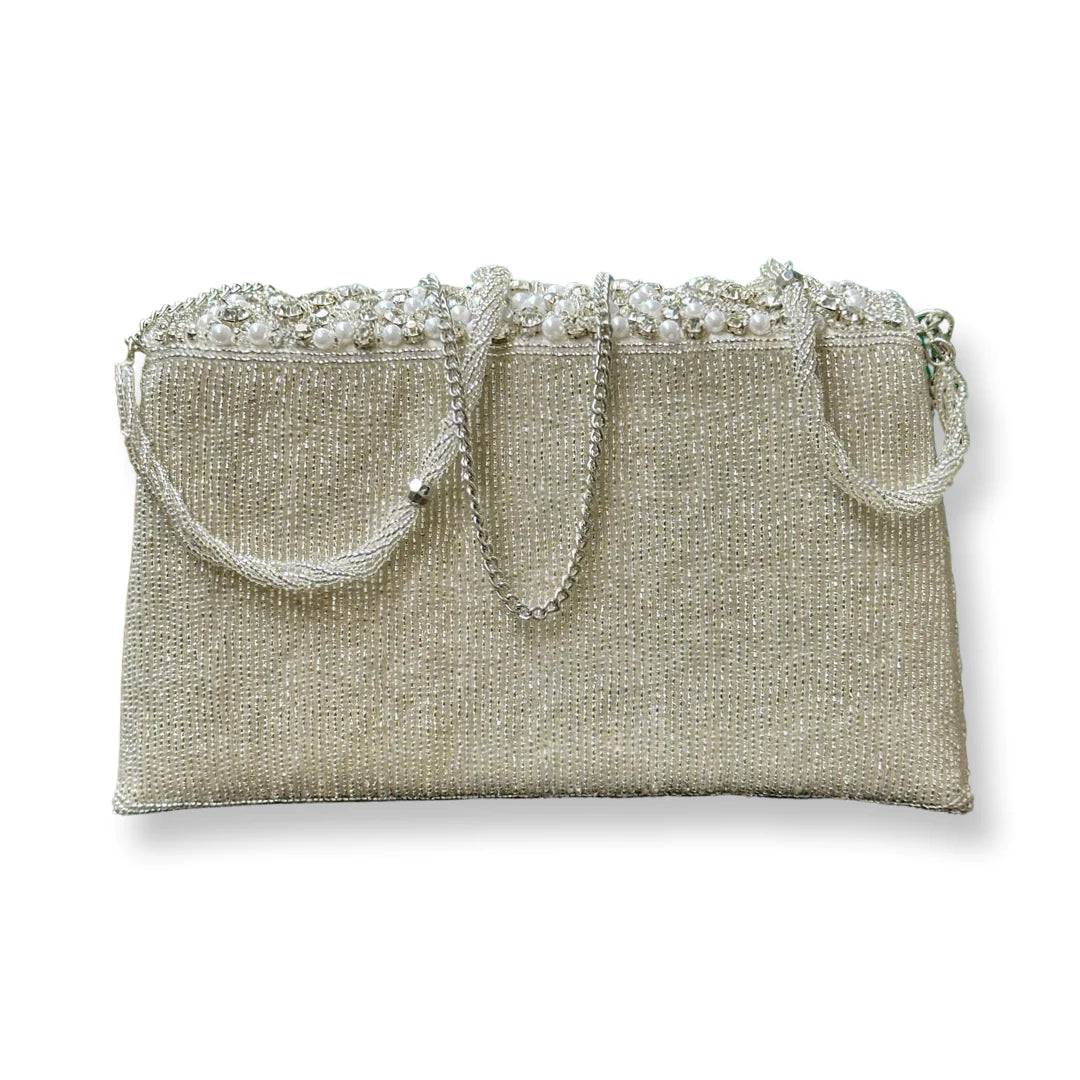 Clear Stones and Pearl Beaded Handbag by David Jeffery