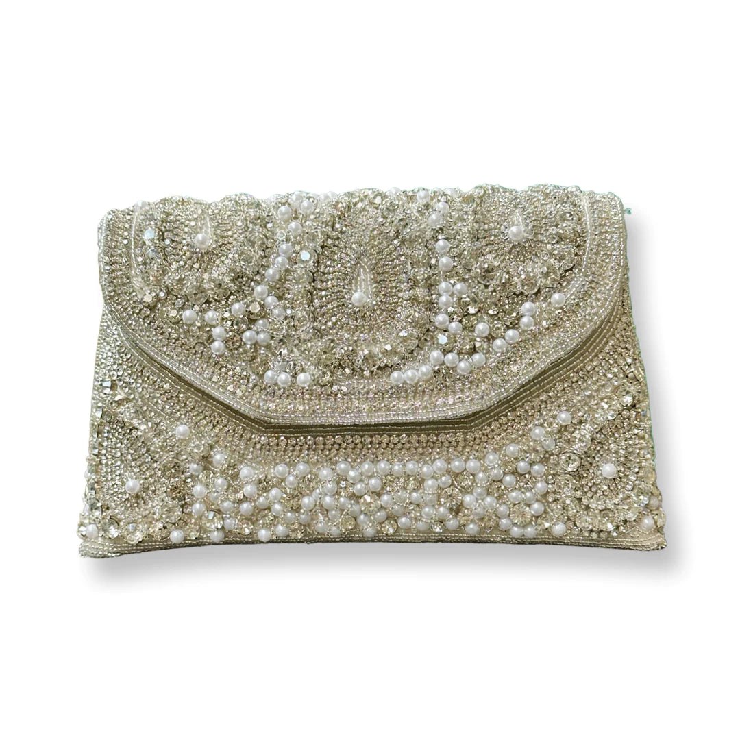 Clear Stones and Pearl Beaded Handbag by David Jeffery