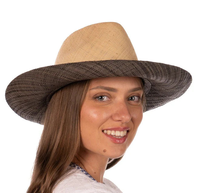 Panama Unisex Two Tone Straw Hats by Shebobo in Natural/Grey
