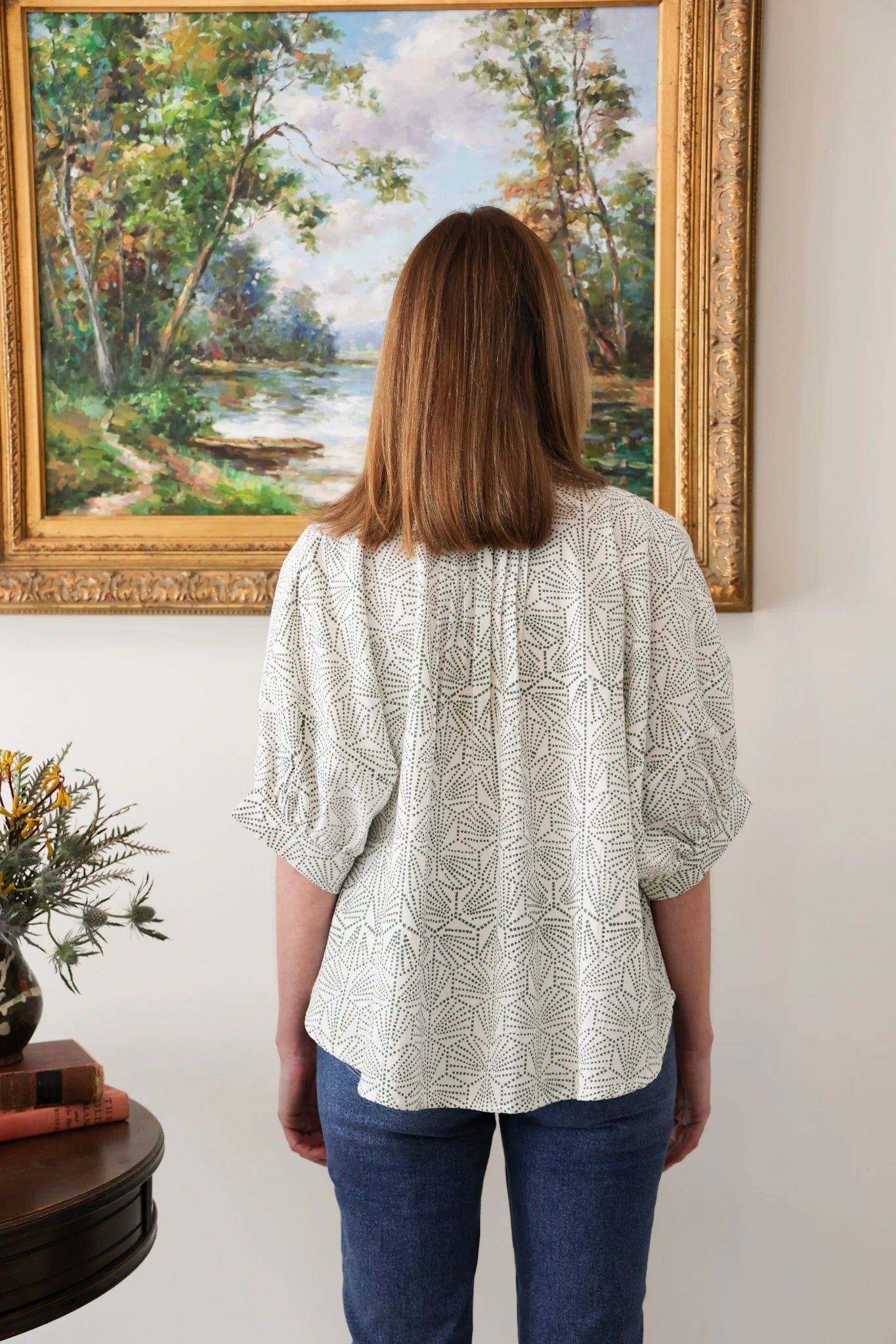 Poppy Blouse by Ex Voto in White & Hunter Green