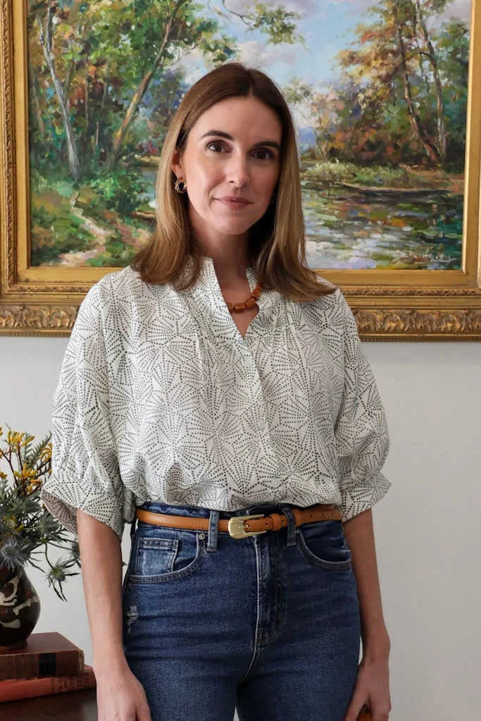 Poppy Blouse by Ex Voto in White & Hunter Green