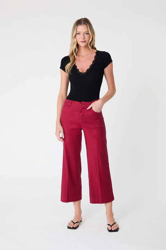 Annabelle Crop Wide Leg Pant by Level 99 in Ruby