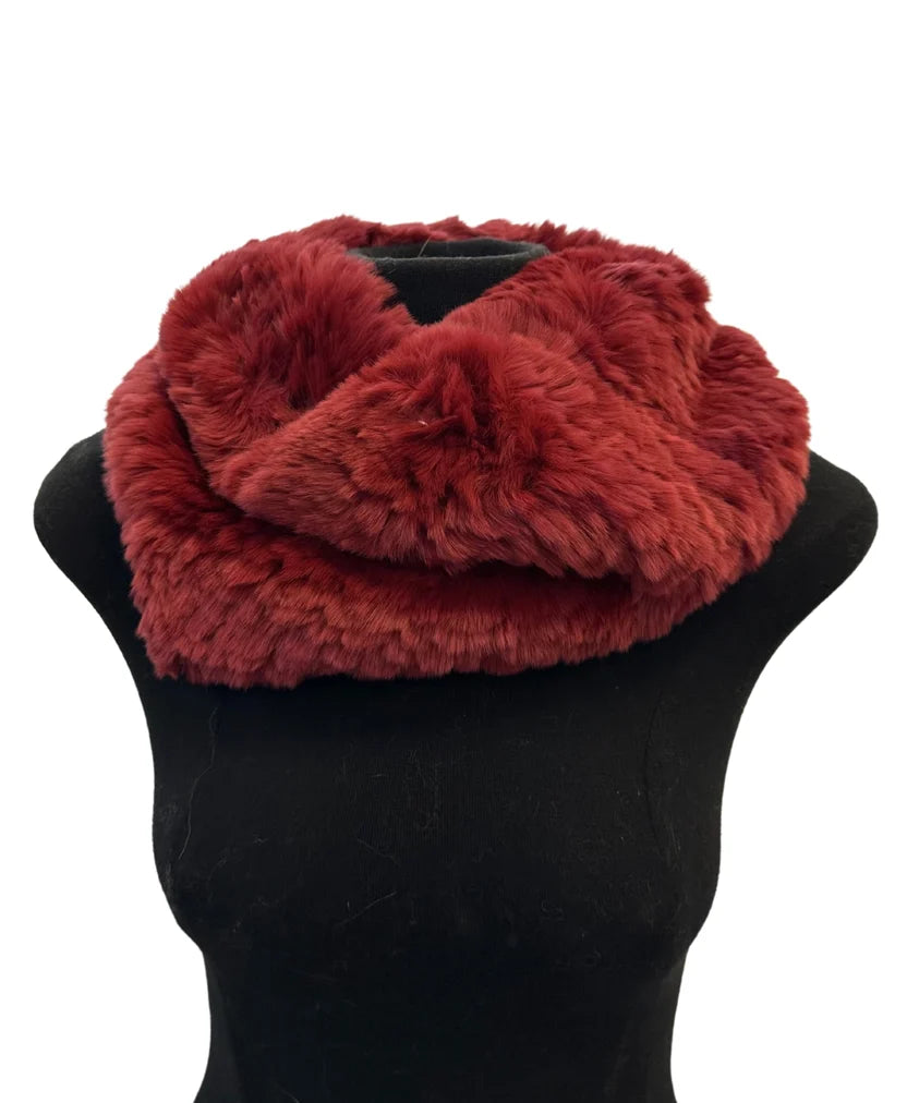 Rex Rabbit Funnel Collar Scarf by Linda Richards in Crimson
