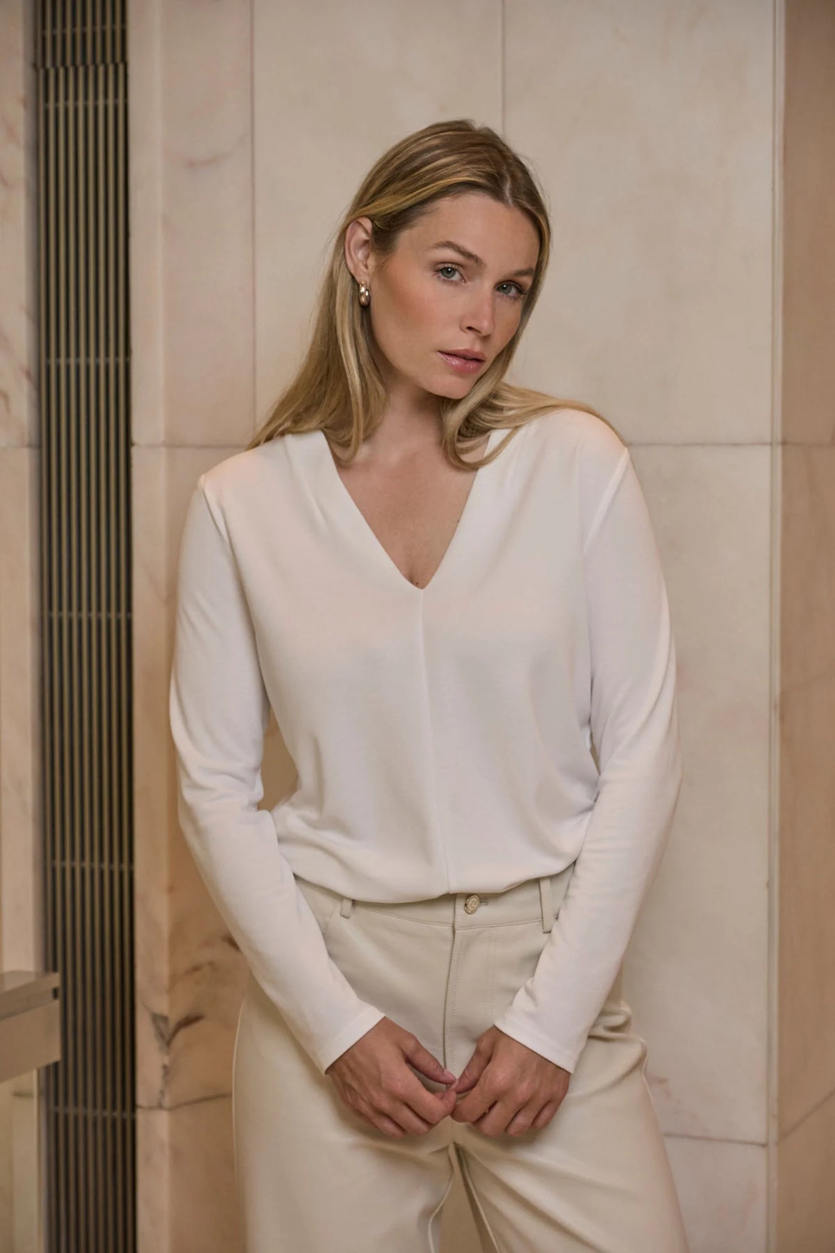 Cleo V-Neck Tee by Rino & Pelle in Snow White