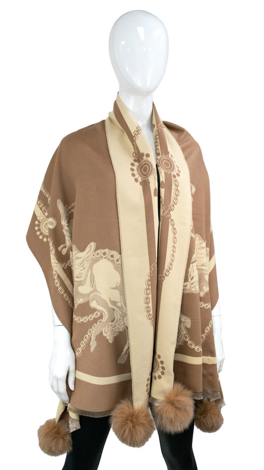 Equestrian Scarf w/Fox Poms by Mitchie's Matchings in Tan