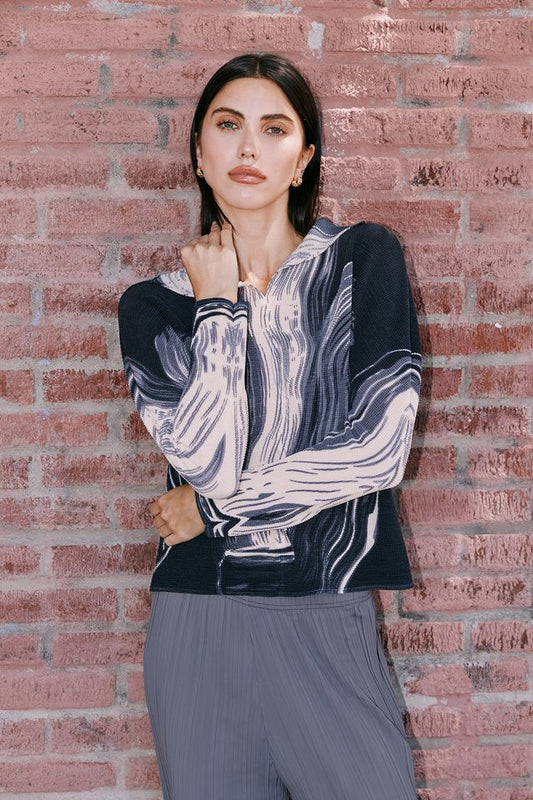 Kayla Brushstroke Top by Wild Cosmos in Black / Vanilla