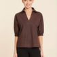 Faux Suede Johnny Collar Top by Dolce Cabo in Brown