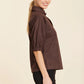 Faux Suede Johnny Collar Top by Dolce Cabo in Brown