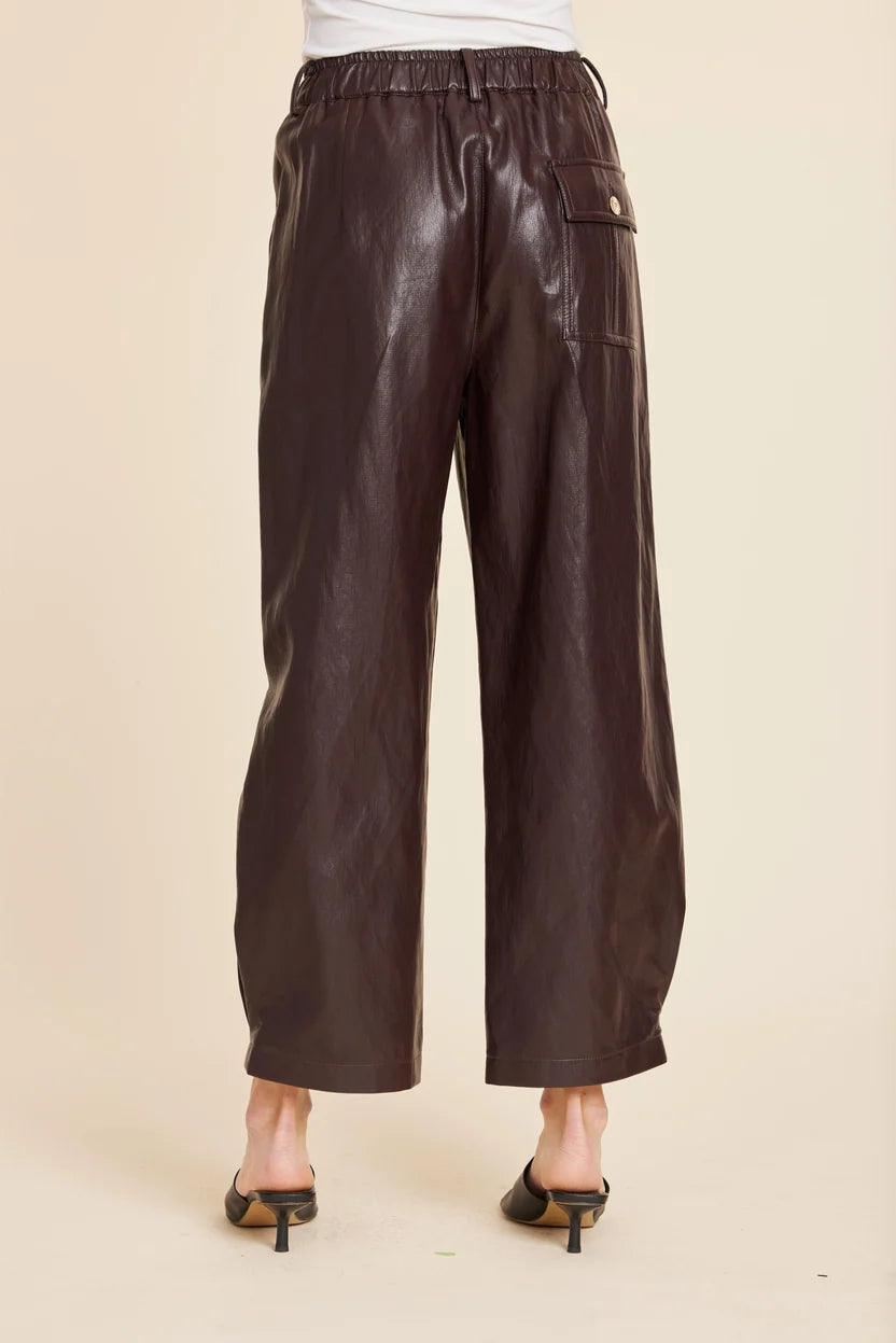 Faux Leather Barrel Leg Pant by Dolce Cabo in Eggplant